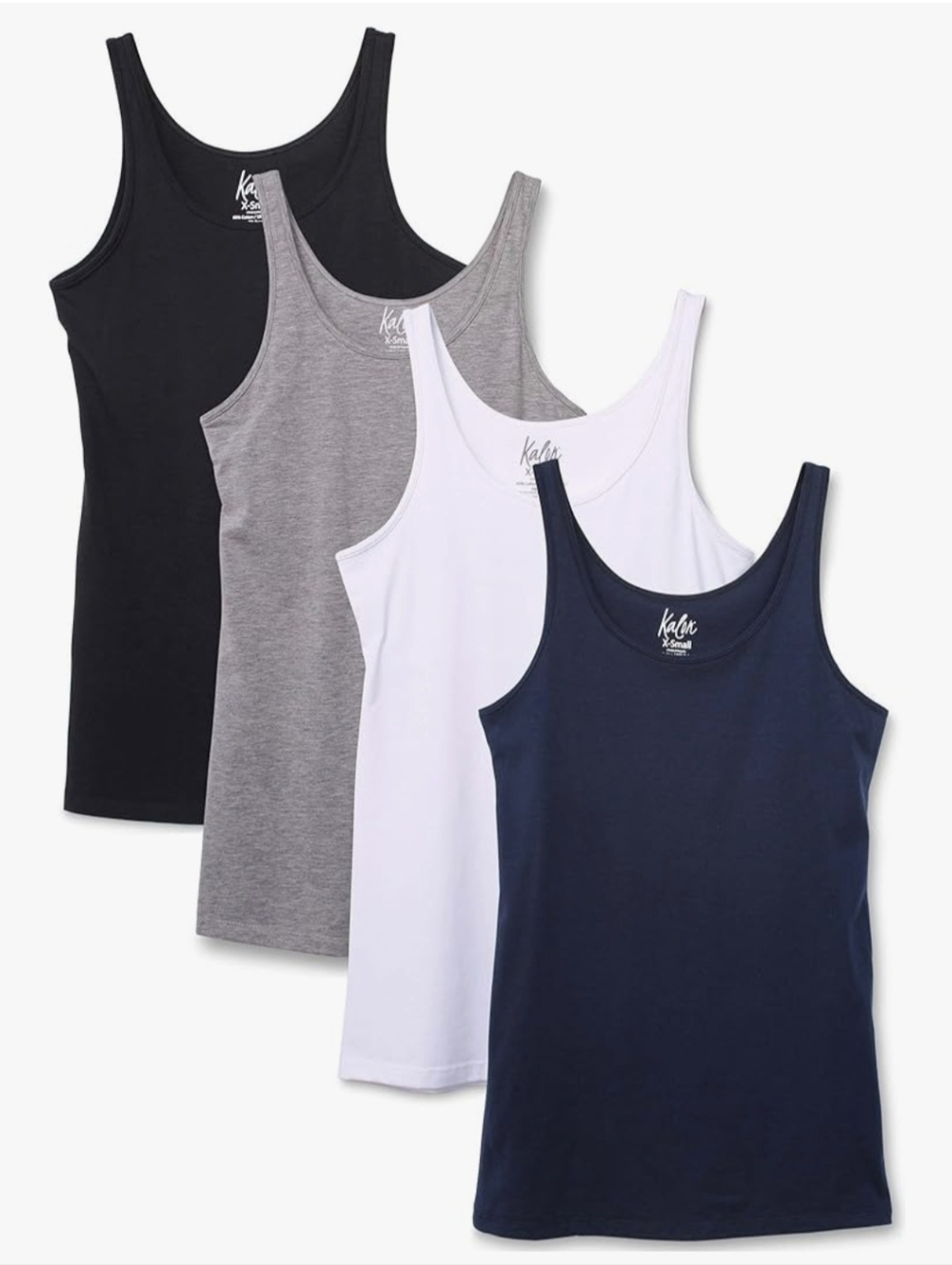 4-Pack Cotton Shelf Bra Tank Tops - Black, Gray, White, Navy